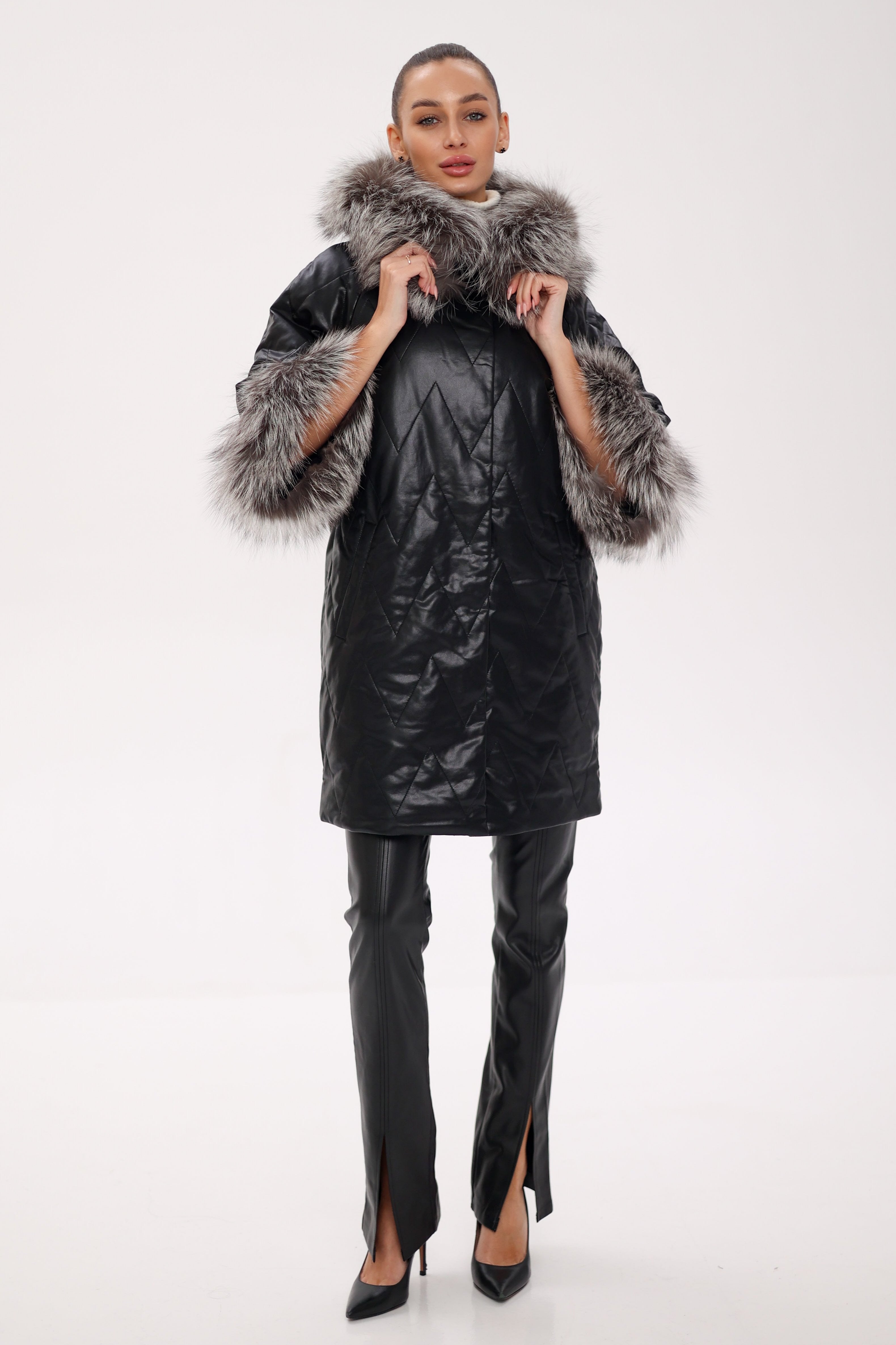 Genuine Silver Fox Eco-Leather Coat with Sleeve Extenders Alaska® Outerwear Company