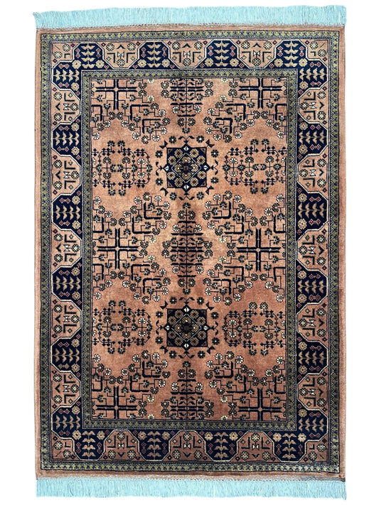 Hand-Knotted Bukharayi Rug – Peach 59” x 40” | Traditional Afghan Wool Rug Rugistan