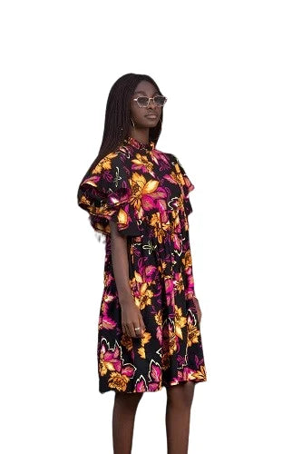 ONDO Black Pink Dress | Elegant Wingtip Sleeve Design