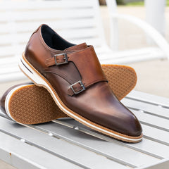 55-103-BRN LEGERRA Hand Burnished Italian Calfskin Monkstrap, Brown