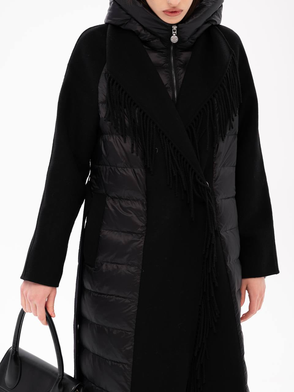 Kennedy Fringe Luxe Down Wool Blend Coat in Black Alaska® Outerwear Company