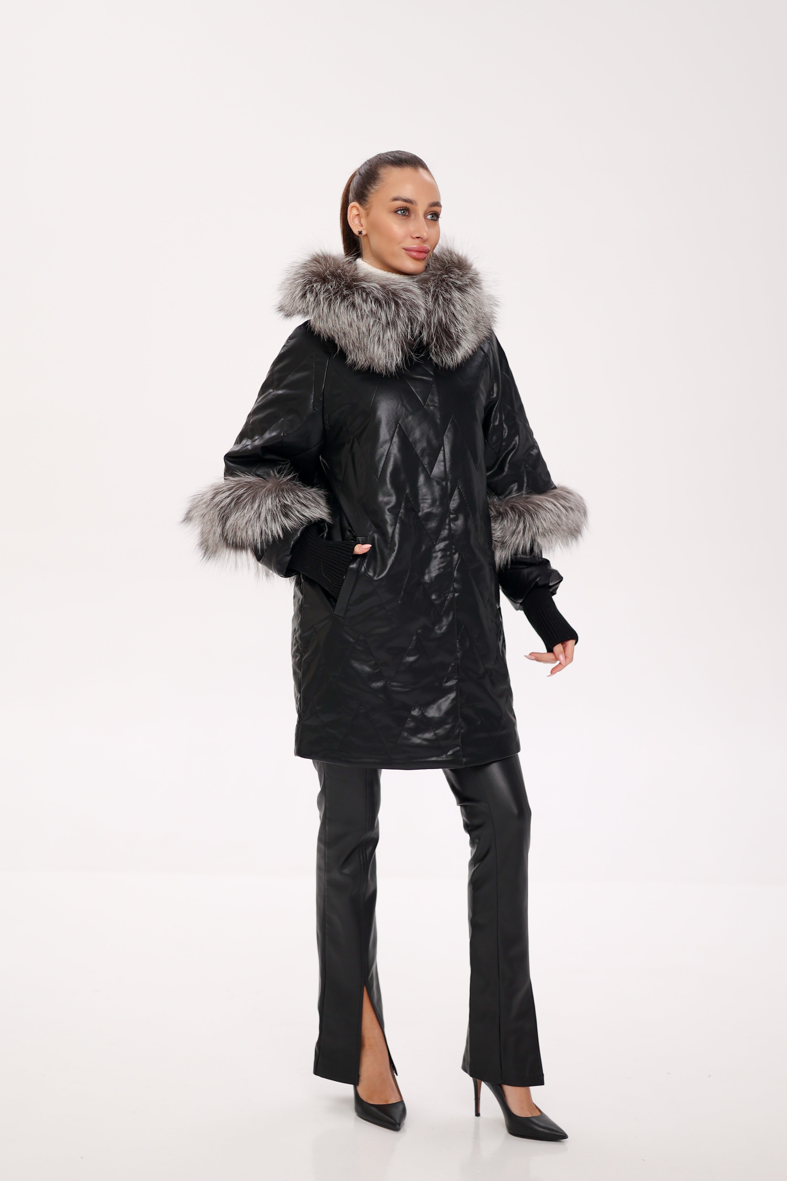 Genuine Silver Fox Eco-Leather Coat with Sleeve Extenders Alaska® Outerwear Company