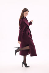 Cambridge Comfort Wraparound Wool Cashmere Coat in Royal Burgundy