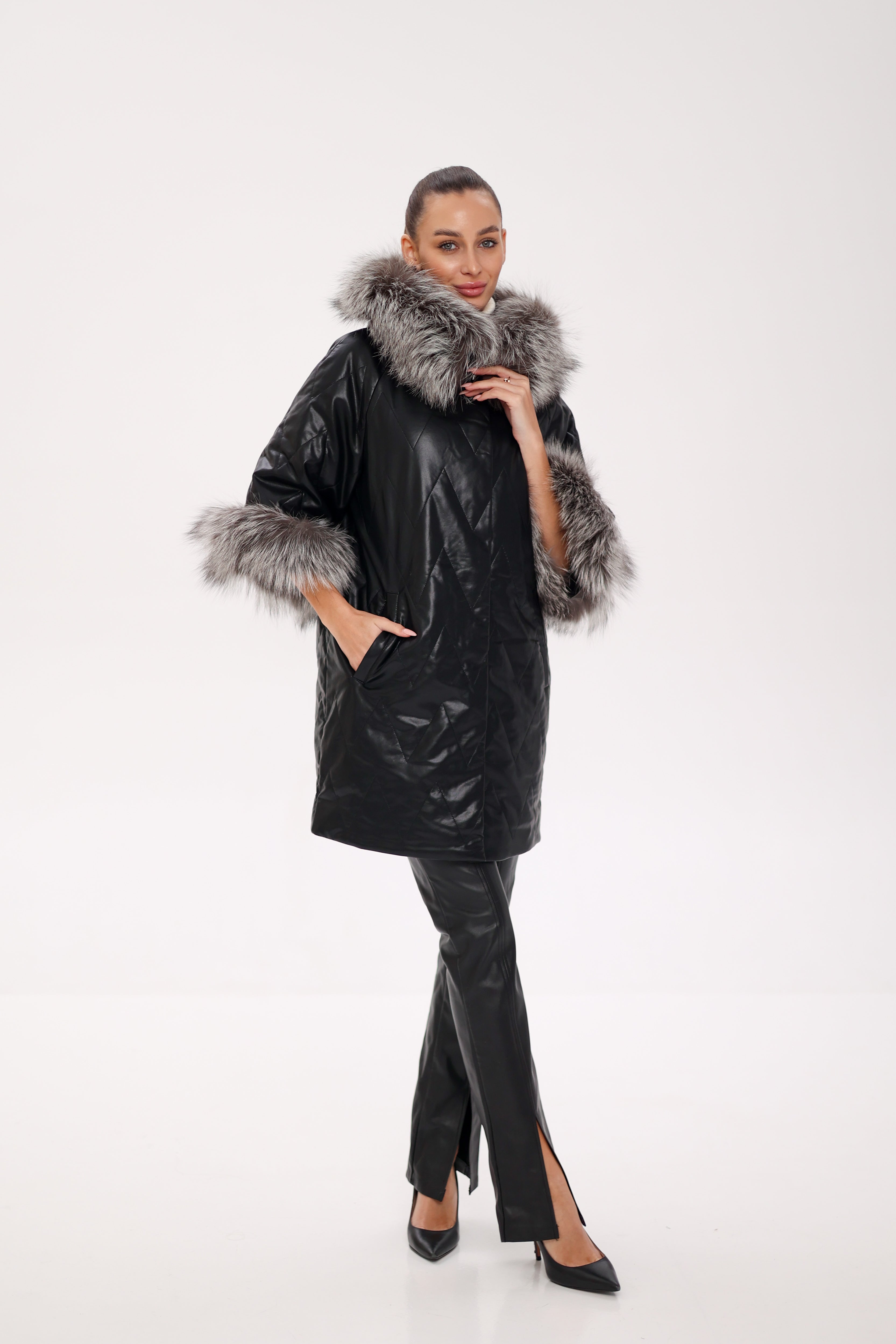 Genuine Silver Fox Eco-Leather Coat with Sleeve Extenders Alaska® Outerwear Company