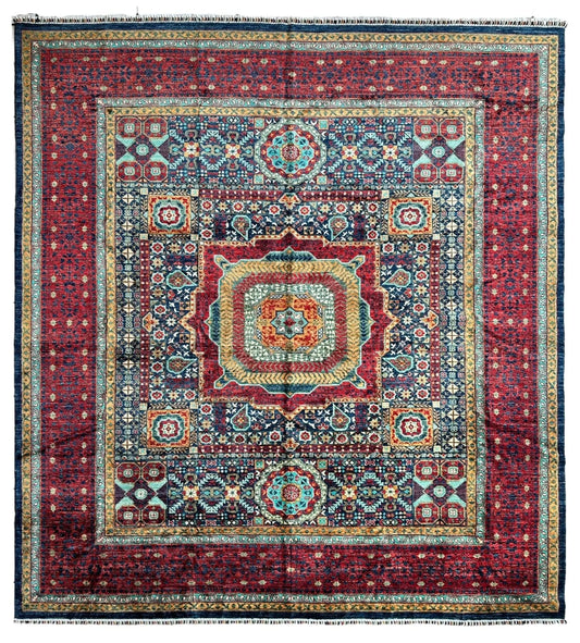 Hand-Knotted Mamluk Wool Rug – 8'4" x 9'9" – Intricate Geometric Masterpiece Rugistan