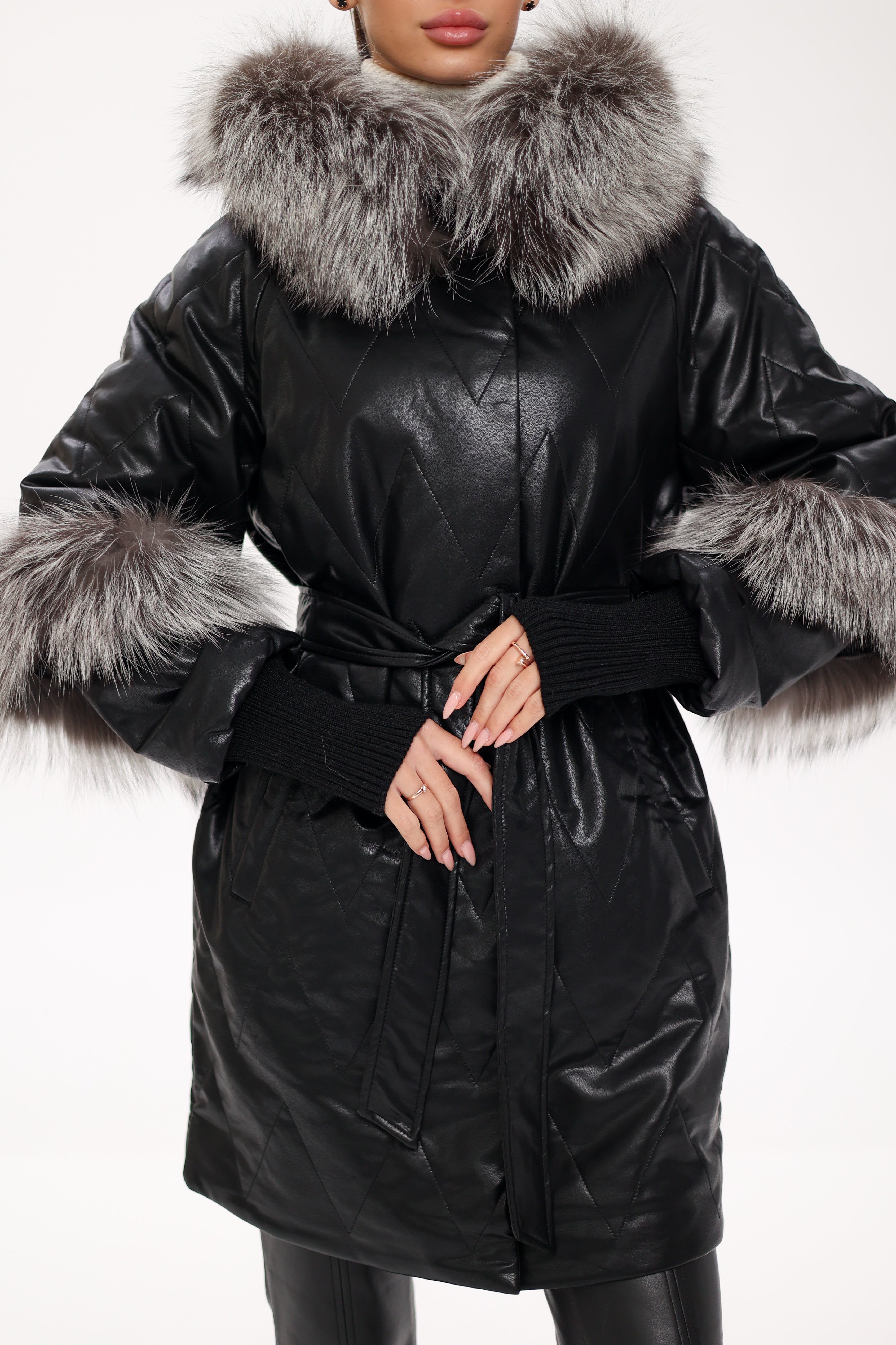 Genuine Silver Fox Eco-Leather Coat with Sleeve Extenders Alaska® Outerwear Company