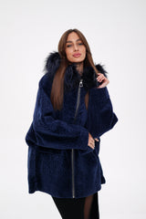 Genuine Shearling Silver Fox Trim Jacket
