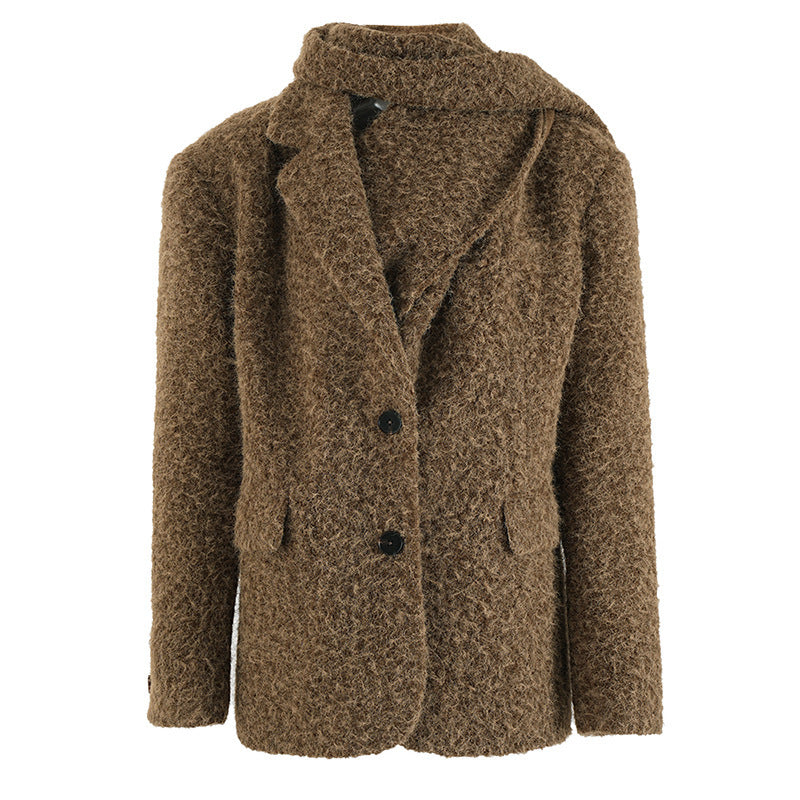 Wool jacket with removable scarf collar