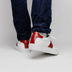 61-101-RED OLYMPIAS Italian Calfskin and Crocodile Stripe, Red