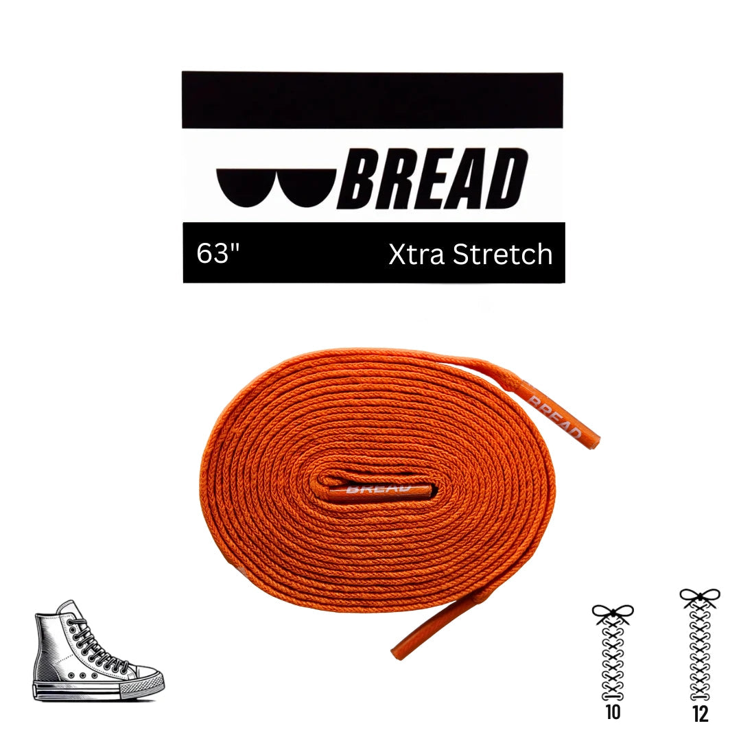 Orange shoelace with 'BREAD' branding on a white background