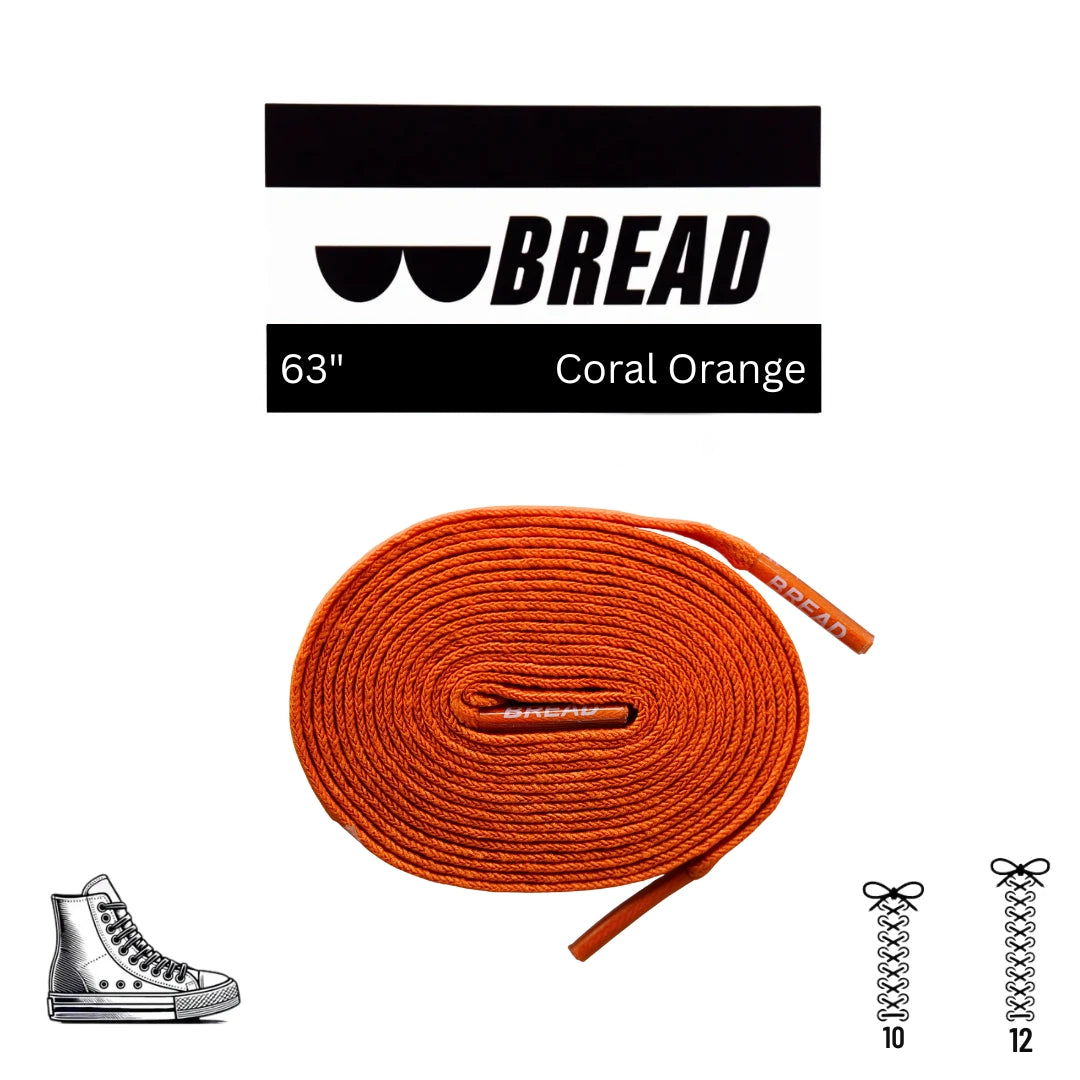 Orange shoelace with 'BREAD' branding on a white background