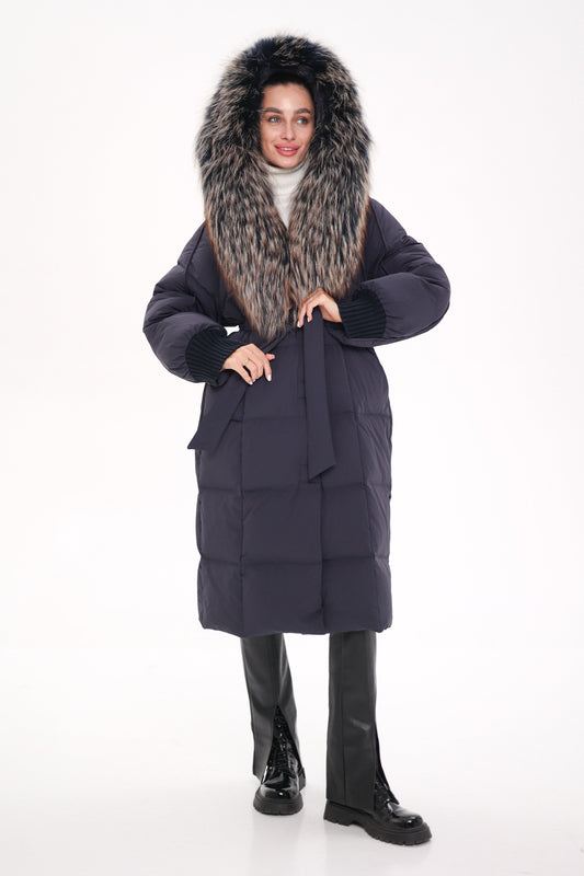Rei Genuine Fur Trim Hooded Down Coat in Navy Alaska® Outerwear Company