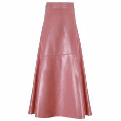 Pink leather skirt on a white background