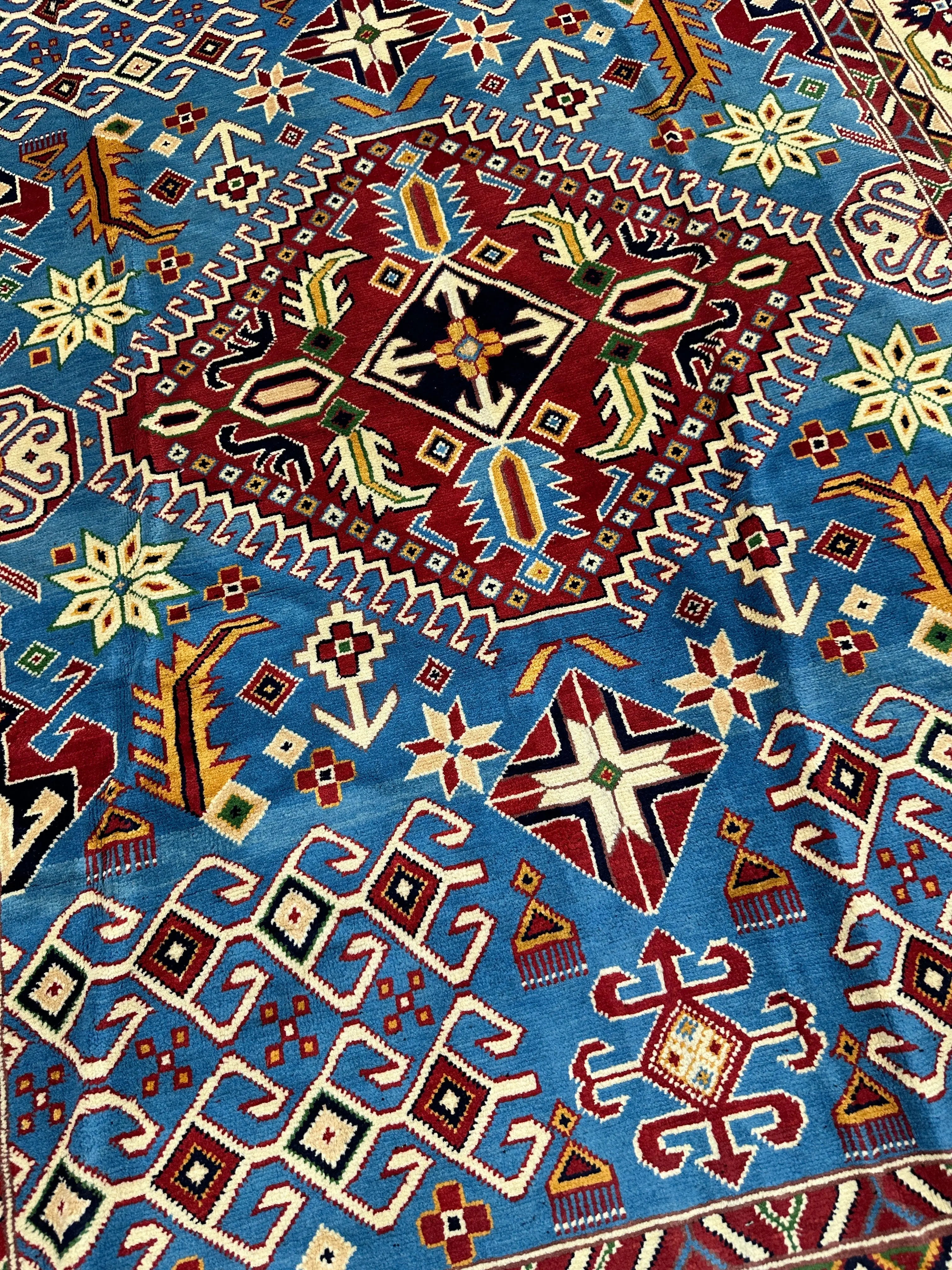 Hand-Knotted Afghani Kazak Wool Rug – 5’0″  x  6’10″ Rugistan