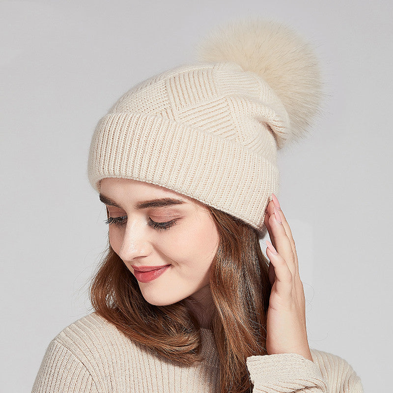 Woolen Women's Hat with a Pompon