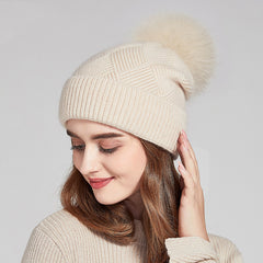 Woolen Women's Hat with a Pompon