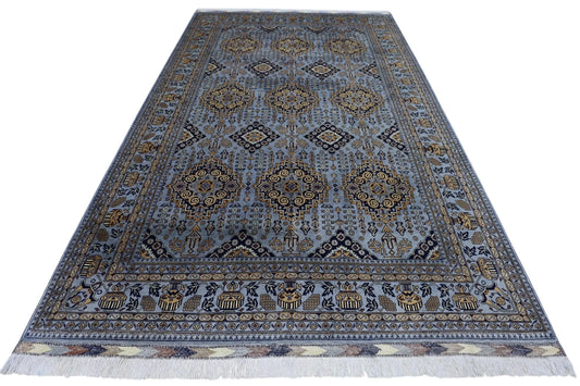 Hand-Knotted Zerkhaki Afghan Wool Area Rug – 6'11" x 10'3" | Elegant Grey-Toned Design Rugistan
