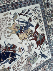 Hand-Knotted Lahore Hunting Scene Wool Rug – 8’ x 11’3” – Vintage 1950s Persian-Style Masterpiece Rugistan