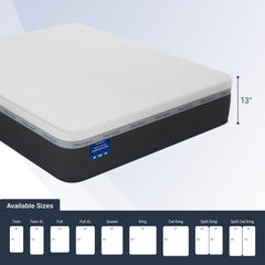 Mattress with size chart on a white background