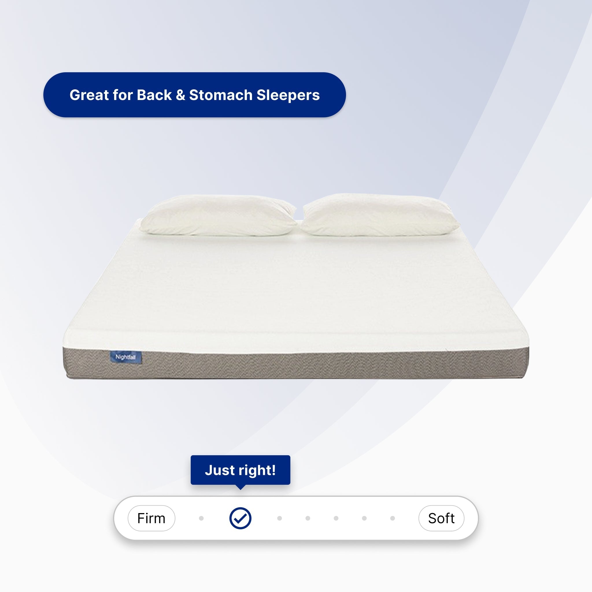 Mattress topper with branding on a light gray background