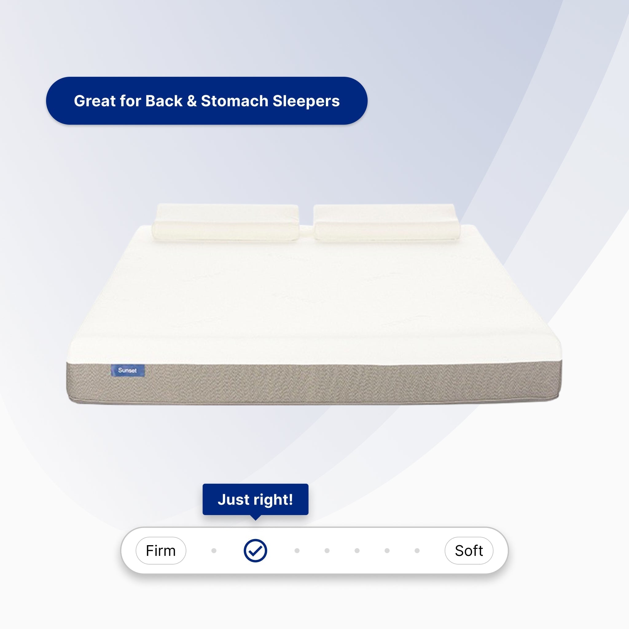 Mattress with adjustable firmness settings on a light blue background