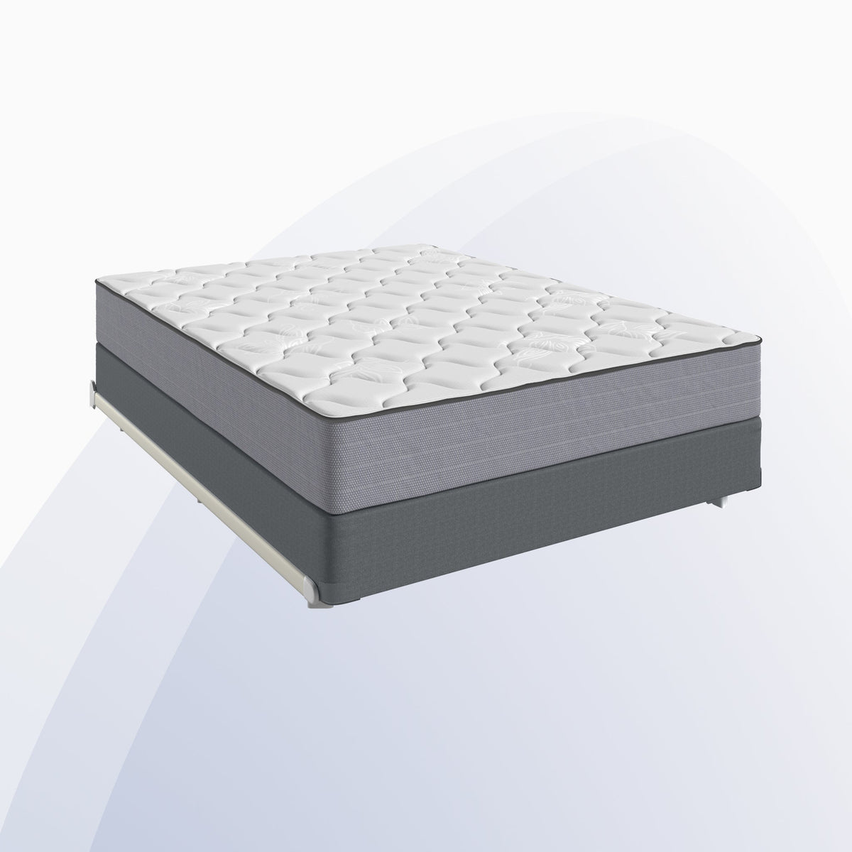 Mattress on a clear stand against a white background
