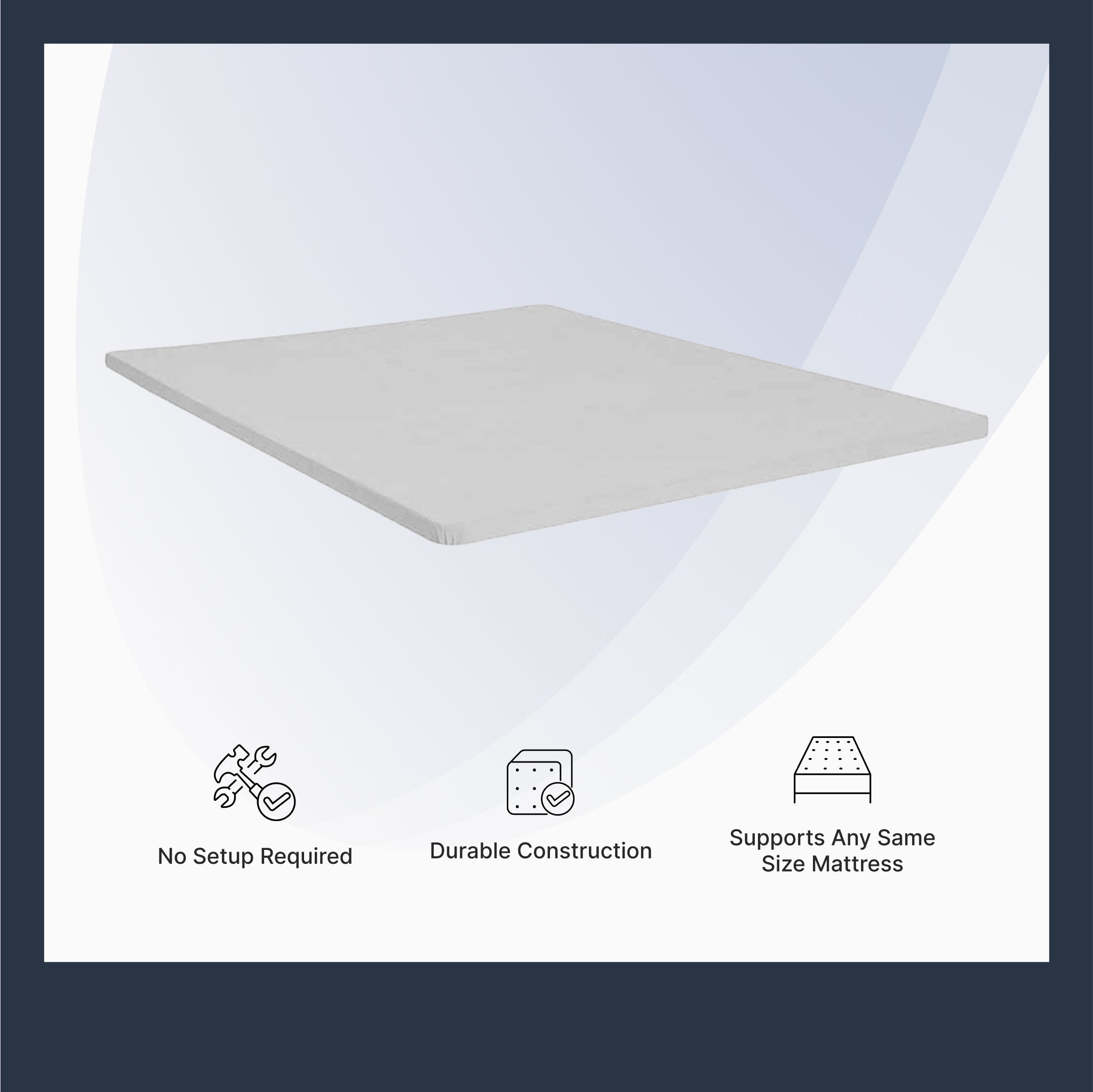 Mattress support structure with features listed below on a white background