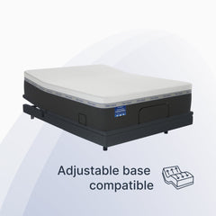 Mattress with adjustable base compatibility feature on a white background