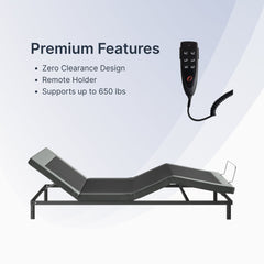 Electric adjustable bed with remote control on a white background