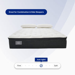 Mattress with text indicating it's suitable for combination and side sleepers, on a light gray background.