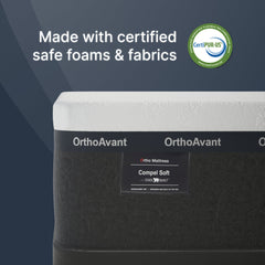 OrthoAvant mattress with CertiPUR-US logo on a dark background