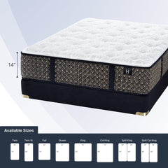 Mattress with size chart on a light gray background