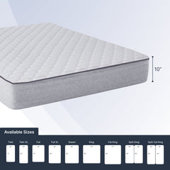 Gray mattress with size chart on a white background