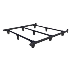 Black metal bed frame on a white background