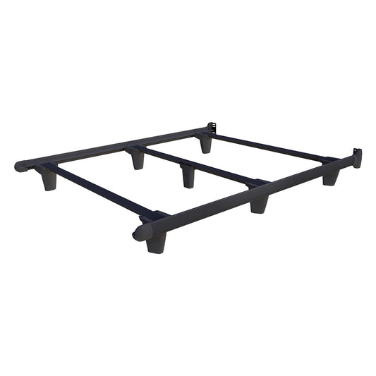 Black metal bed frame on a white background