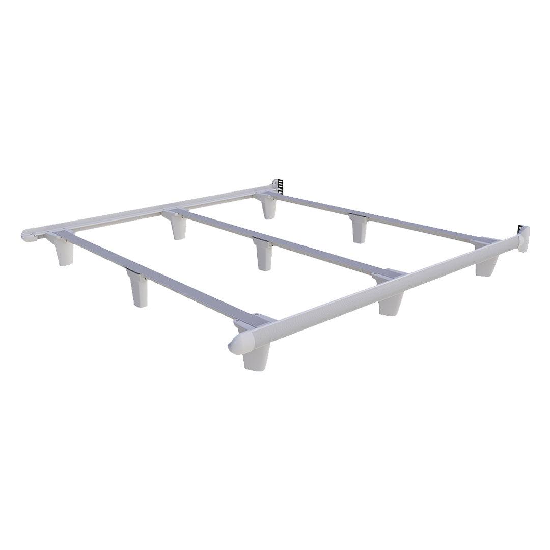 White metal bed frame on a white background