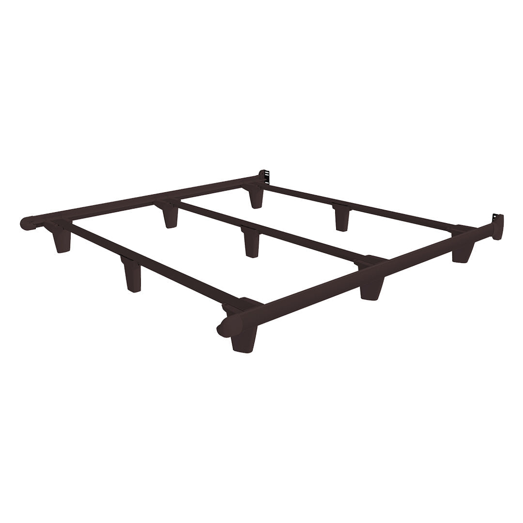 Black metal bed frame on a white background