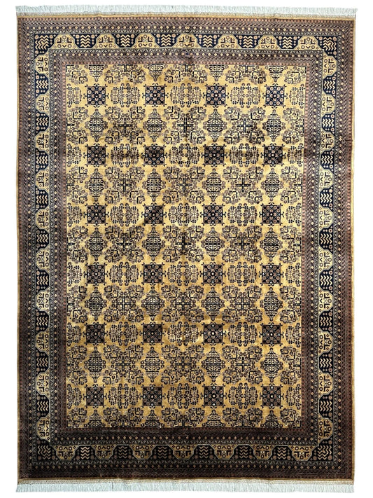 Hand-Knotted Afghan Bukhara Rug 8'4" x 11'10" - Wool, Geometric Patterns Rugistan