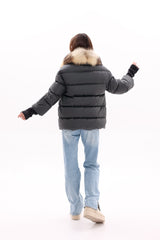 Genuine Fur Trim Down Fill Coat in Black