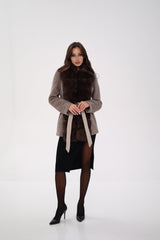 Genuine Polar Fox Fur Virgin Wool Coat in Dark Beige Alaska® Outerwear Company