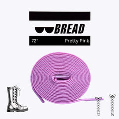 Purple shoelace with 'BREAD' branding and product details on a white background