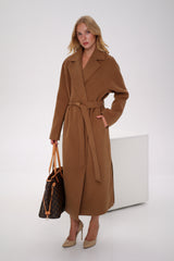 Cambridge Comfort Wraparound Wool Cashmere Coat in Dark Camel