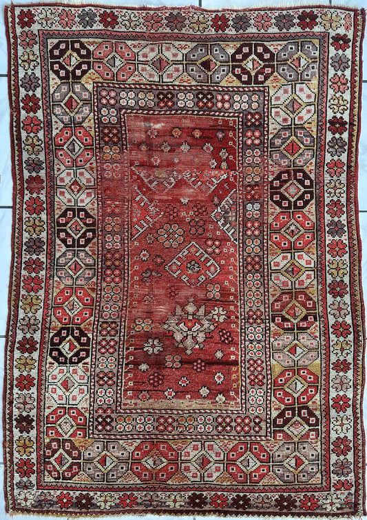 Antique Turkish Wool Distressed Prayer Rug 4’3” x 5’11” Rugistan