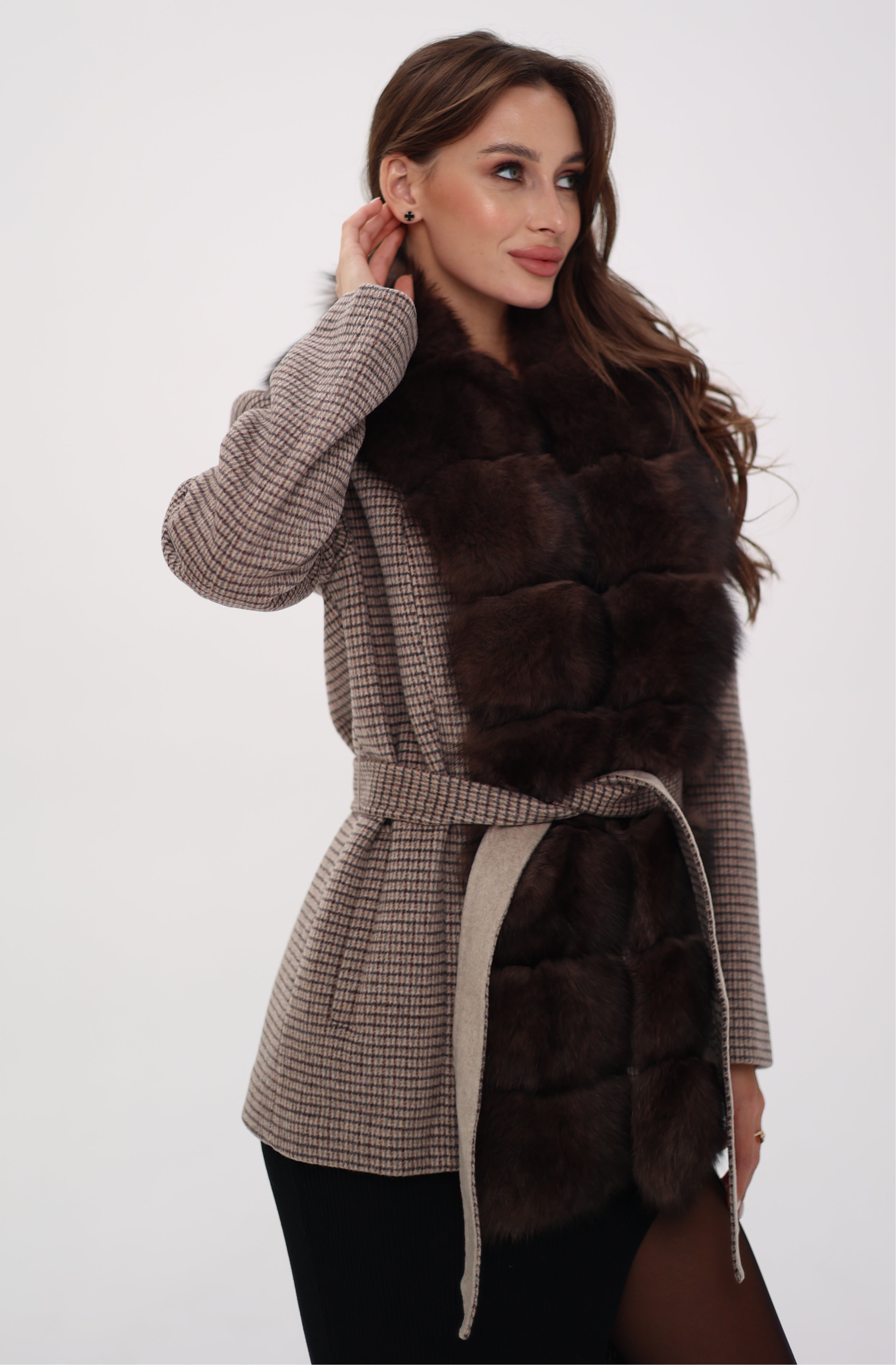 Genuine Polar Fox Fur Virgin Wool Coat in Dark Beige Alaska® Outerwear Company