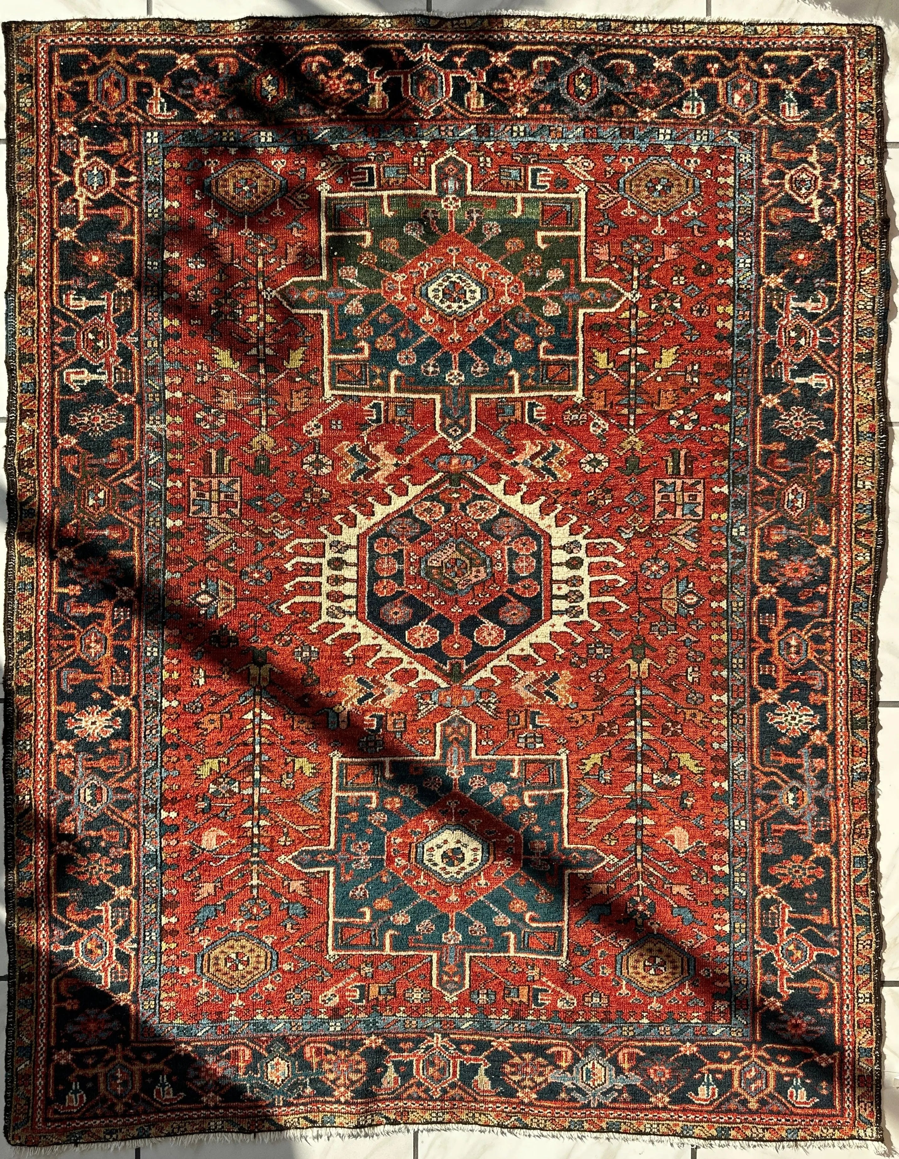KARAJA Persian Antique Heriz Rug  4'9" x 6' Rugistan