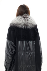 Genuine Silver Fox Fur Italian Cashmere Wool Freudenberg Comfortemp® Coat
