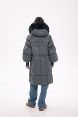 Genuine Silver Fox Fur Trim Down Coat in Forest Slate Alaska® Outerwear Company