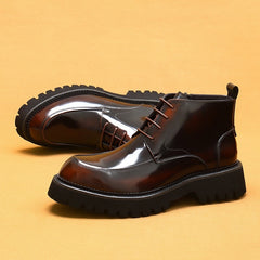 Men's Patent Leather Ankle Boots — Glossy Platform