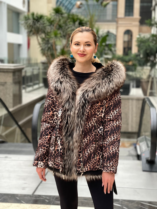 Leopard Genuine Silver Fox Fur Parka with Rabbit Fur Insulation Alaska® Outerwear Company