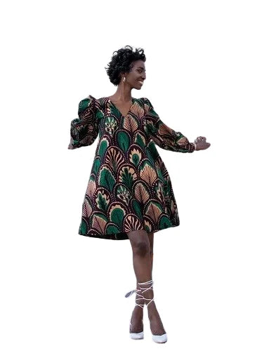 KATSINA Green Brown | Cotton Dress with a Stylish Twist